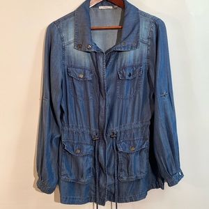 DEX - Faded light weight denim cargo jacket. Size S